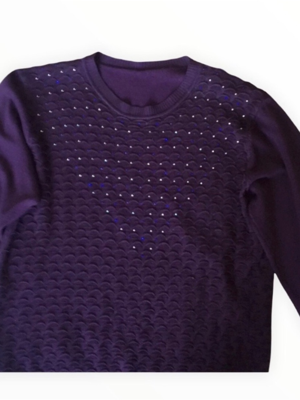 🔴 Elegantly Embellished Eggplant Knit Top- One Size - Picture 4 of 11